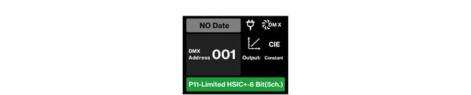 STORM CS32 DMX status screen showing DMX address and active profile