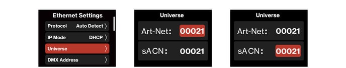 STORM CS32 Ethernet Universe screen