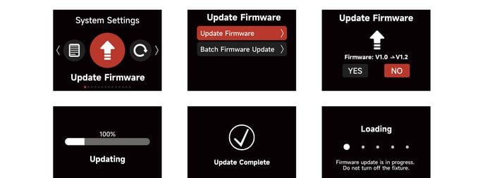 STORM CS32 Firmware Update flow screens