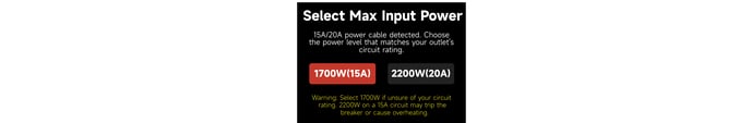 STORM CS32 Select Max Input Power popup