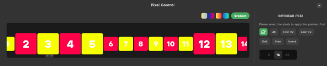 Pixel strip showing individually addressable pixels