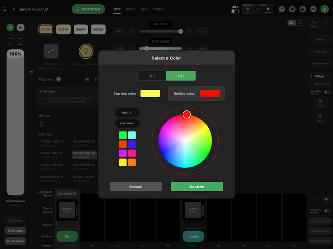 Selecting the starting and ending gradient color
