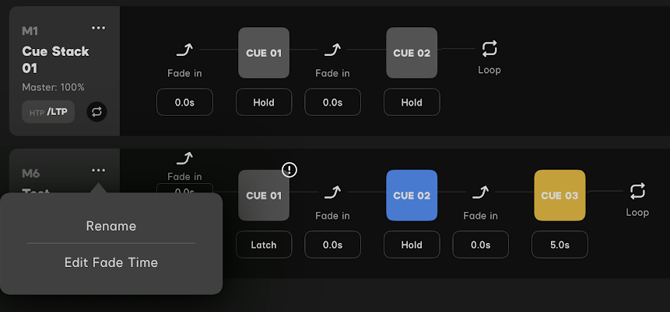 Rename Cue Stack in the Edit Cue Sequence menu