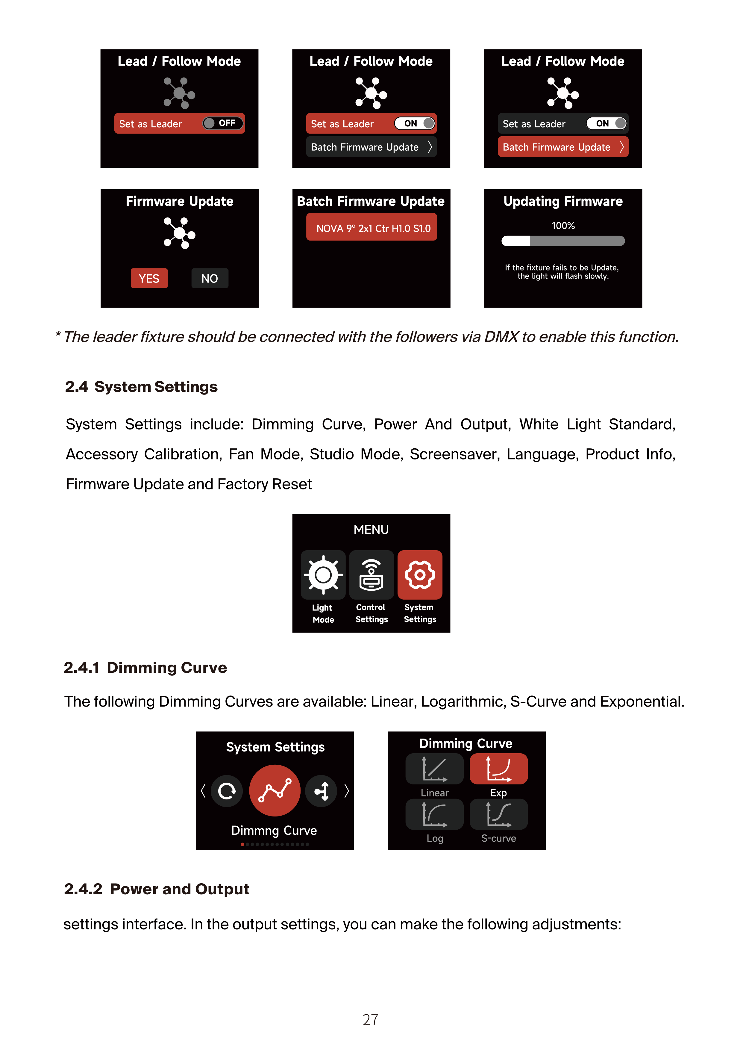NOVA 9° 2x1 System Settings screen 3