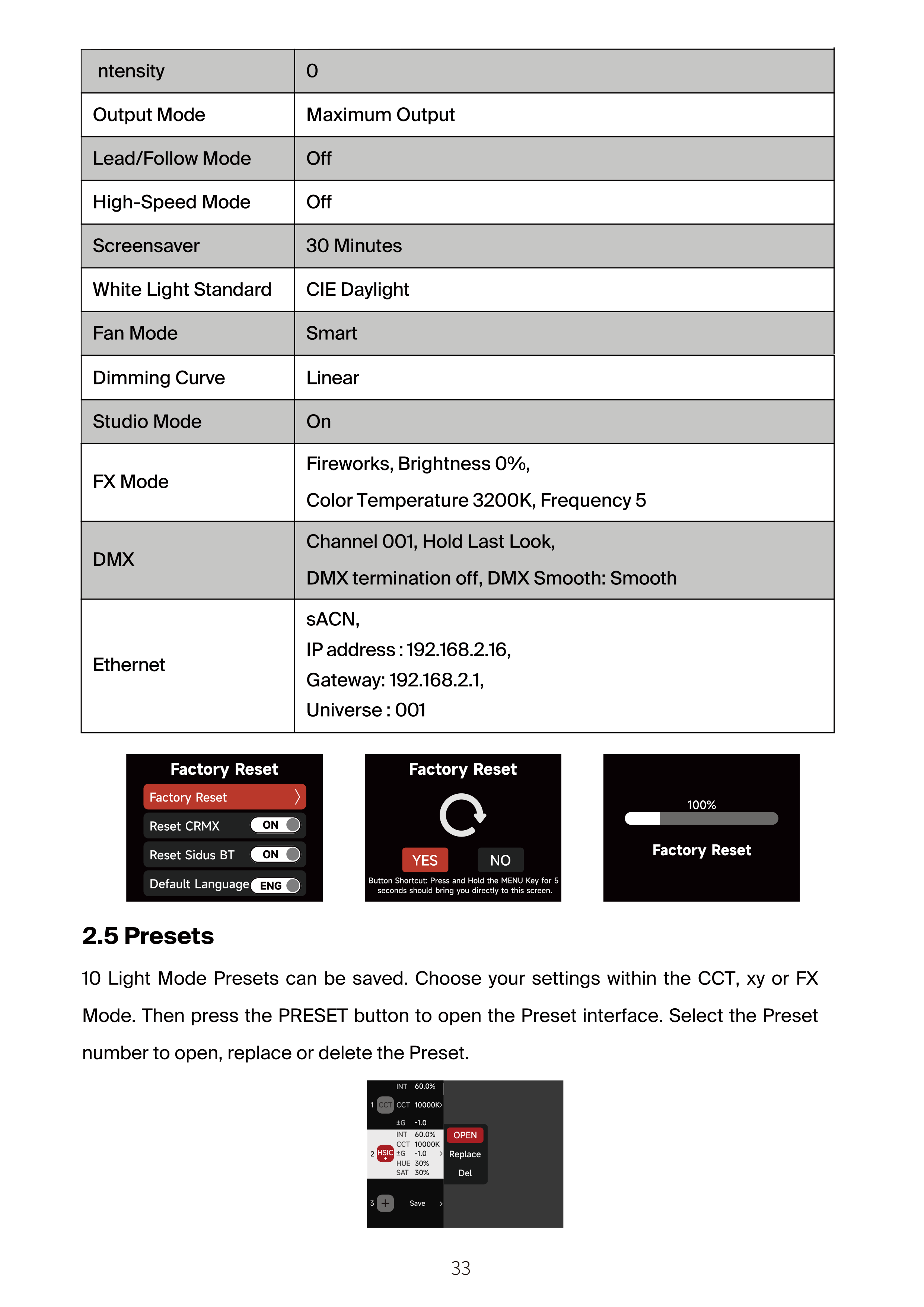 NOVA 9° 2x1 System Settings screen 9